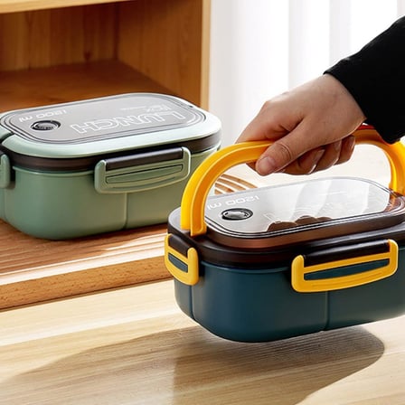 1200 ml 2 Katlı 6 Bölmeli BPA'sız PP Plastik Sefer Tası ve Beslenme Çantası - Hava Kilitli Bento Lunch Box, Çatal ve Kaşık Dahil (Mavi)