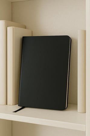 Defter, Çizgisiz Not Defteri, Siyah Termo Deri Kapaklı Çizgisiz Not Defter, 128 Yaprak A5 Planlama Not Defteri, Ofis ve Kırtasiye, Plan, Notebook (14cm x 21 cm)