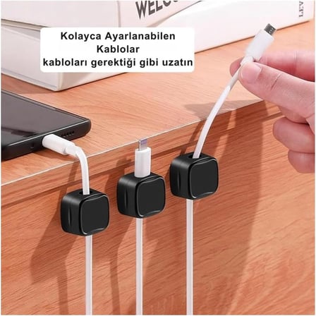 6 Adet Set Yapışkanlı Manyetik Kapaklı Kablo Düzenleyici Organizer, Ev, Ofis, Kablo Düzenleyici