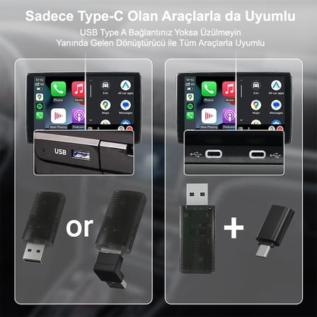 Mini Pro Duo 2in1 Araç Kiti Wireless/Kablosuz Carplay ve Android Auto Adaptörü
