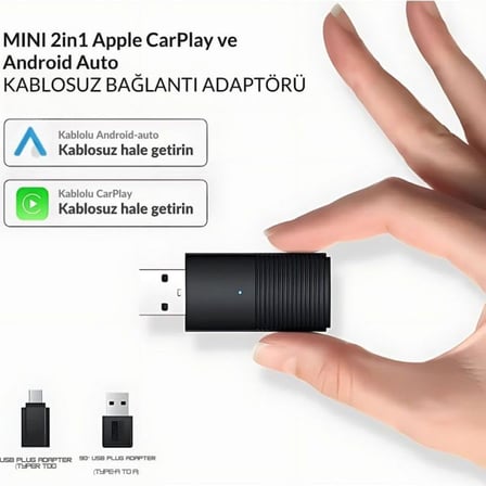 Mini Pro Duo 2in1 Araç Kiti Wireless/Kablosuz Carplay ve Android Auto Adaptörü