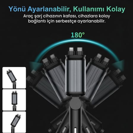 66W ACL Led Işık Tavan Aydınlatmalı 4IN1 Çift Kablolu Hızlı Şarj 3.4A Araç İçi Çakmaklık Şarj Aleti
