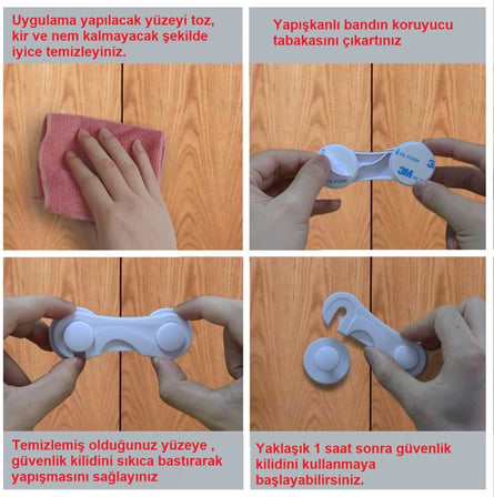 Çocuk Güvenlik Kilidi, Dolap Kilidi,çekmece kilidi,Bebek emniyet kilidi 4adet (4lü Mandallı)