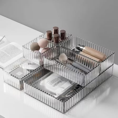 6 Parça Organizer Çekmece İçi Düzenleyici, Şeffaf Kristal Plastik Düzenleyici Seti, Plastik Organizer Kutular | Makyaj, Ofis, Mutfak ve Banyo Düzeni İçin 6 Farklı Boyda Şeffaf Kutu