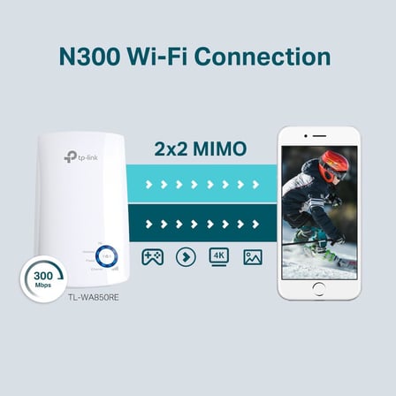TL-WA850RE | Wi-Fi 4 Menzil Genişletici | N300 Mbps | 1 Ethernet Port | Access Point Modu | Kompakt Tasarım | Kolay Kurulum | Tüm Modem ve Router Modelleri ile Uyumludur