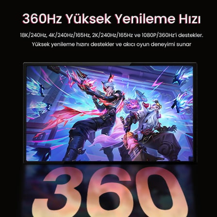 Displayport 16K 60Hz 8K 240Hz 4K 240Hz 80 Gbps HDR ARC Örgülü DP 2.1 Kablo 1.5 Metre