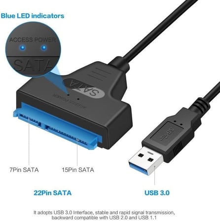 USB 3.0 - SATA Dönüştürücü Kablo, 2.5 İnç HDD/SSD Taşınabilir Hard Disk Okuyucu Adaptör