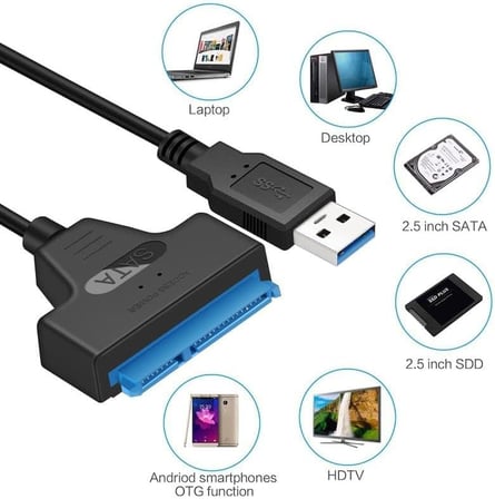 USB 3.0 - SATA Dönüştürücü Kablo, 2.5 İnç HDD/SSD Taşınabilir Hard Disk Okuyucu Adaptör