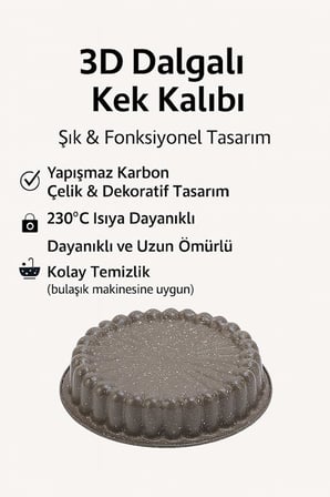 Karbon Çelik 22 cm Yuvarlak Dilimli Tart Turta Kek Kalıbı cin803khv
