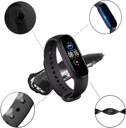 Xiaomi Mi Band 6 ile uyumlu Saat Kayışı Ent Kaliteli Xiaomi Mi Band 6 ile uyumlu Spor Saat Kontrast Renkli Termoplastik Siyah