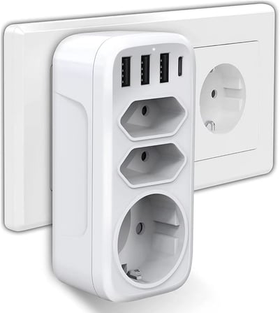 7'si 1 arada çoklu priz, USB priz, Type-C + 3 Usb'li Çoklu Priz
