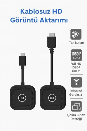 Kablosuz HD Görüntü Aktarıcı Seti USB-C TX RX | 1080P 60Hz Tak Çalıştır | Bilgisayar TV Bağlantı Kiti | İnternetsiz Ekran Yansıtma - S1 Type C