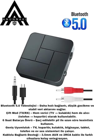Bluetooth 5.0 Ses Alıcı Verici AUX RCA USB Stereo Kablosuz Mikrofonlu Araba TV PC RX TX Receiver