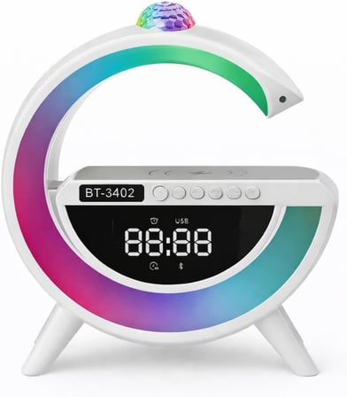 LED Işıklı Kablosuz Şarjlı Bluetooth Hoparlörlü Alarm Saati – Mükemmel Ses, Işık ve Konfor Tek Bir Cihazda!
