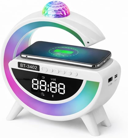 LED Işıklı Kablosuz Şarjlı Bluetooth Hoparlörlü Alarm Saati – Mükemmel Ses, Işık ve Konfor Tek Bir Cihazda!