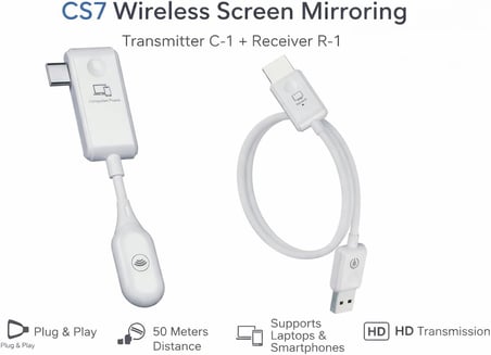 Kablosuz HD Görüntü Aktarıcı Seti - 50m Menzil, USB-C Verici ve Alıcı, Plug & Play, HDMI Destekli, Video İzleme, Oyun Oynama ve Fikir Paylaşımı İçin Uygun | ZR1179