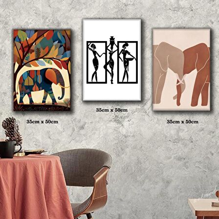 fil ve kadın tablosu 3 adet 35cmx50cm kumaş baskılı canvas tablo