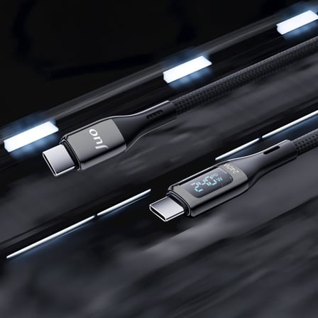 240W Dijital Led Ekranlı E-Mark Çipli PD 3.1 USB Type-C to Type-C Hızlı Şarj ve Data Kablosu 2 Metre