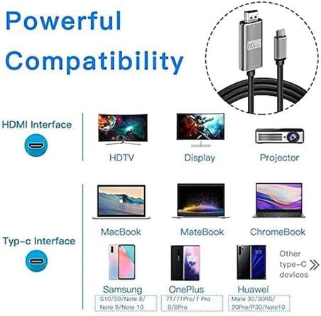 HC-01 Type-C to 4K Ultra Full HD HDMI USB-C Tak Çalıştır Macbookile ipadile telefon ile uyumlu Görüntü Aktarım Kablosu-1.8m
