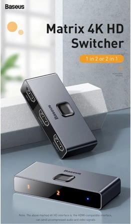 Matrix 2 in 1 Çok Fonksiyonlu Bilgisayar/Telefon HDMI Hub Adaptörü, Koyu Gri, HDMI Giriş Çıkış 4K & ARC, 4K 60 Hz Destekli, Seyahat Boy