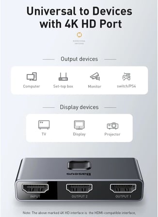 Matrix 2 in 1 Çok Fonksiyonlu Bilgisayar/Telefon HDMI Hub Adaptörü, Koyu Gri, HDMI Giriş Çıkış 4K & ARC, 4K 60 Hz Destekli, Seyahat Boy