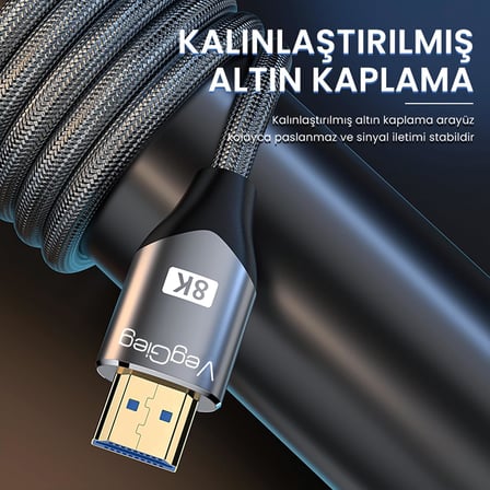 8K 60Hz 4K 120Hz 48 Gbps HDR ARC HDCP Örgülü HDMI 2.1 Kablo 1.5 Metre