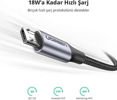 Örgülü Micro-USB & USB-A Data ve Şarj Kablosu 60146 - 1 Metre Siyah