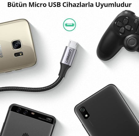 Örgülü Micro-USB & USB-A Data ve Şarj Kablosu 60146 - 1 Metre Siyah