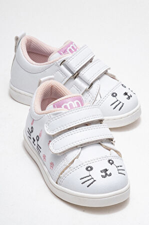 mnpc Kız Çocuk Beyaz Kedili Sneaker Ayakkabı