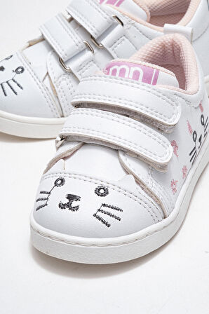 mnpc Kız Çocuk Beyaz Kedili Sneaker Ayakkabı