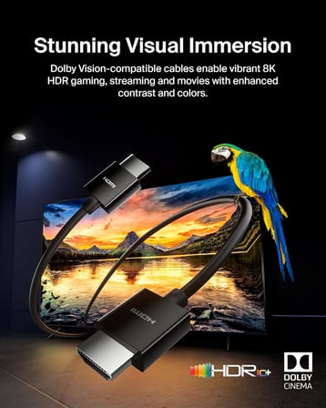 Yüksek kaliteli Ultra Highspeed HDMI-2.1 kablo, 4K/Dolby Vision HDR, Apple TV'den optimum oynatma, 2,2 m – siyah