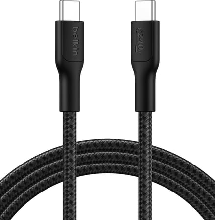 Eco Örgülü USB-C - USB-C Kablosu, 2 m, 240 W, Yumuşak, Esnek Hızlı Şarj Kablosu, iPhone 16, Galaxy S25, Pixel 9, MacBook, iPad Pro ve Daha Fazlası için Tip-C Şarj Kablosu - Siyah (USB 2.0)
