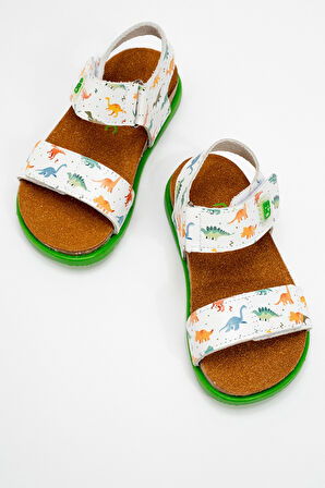 mnpc Erkek Çocuk Dino Hakiki Deri Mantar Tabanlı Günlük Çocuk Sandalet