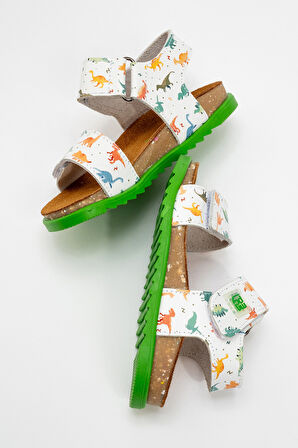 mnpc Erkek Çocuk Dino Hakiki Deri Mantar Tabanlı Günlük Çocuk Sandalet