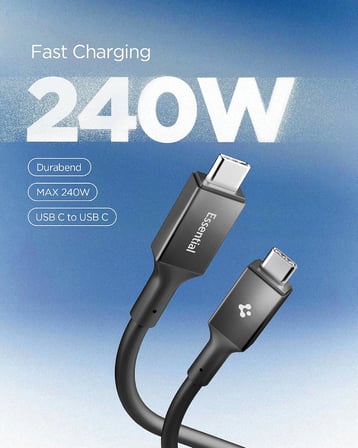 USB-C to USB-C 1.2 Metre Kablo 240W Güç/PPS 2.0 Super Hızlı Şarj / 40Gbps (E-Marker Çip) Data / 8K Görüntü Aktarım / USB4 Gen3 Type-C Ekstra Dayanıklı Siyah - ACA09461