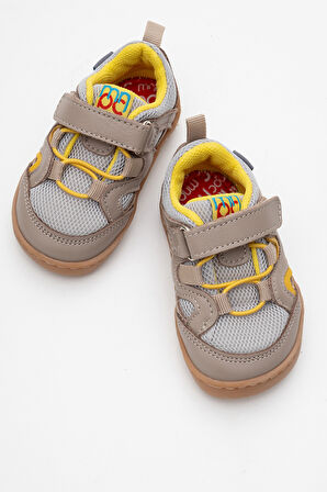 mnpc Unisex Çocuk Gri-Sarı Hakiki Deri Günlük İlk Adım Ayakkabı