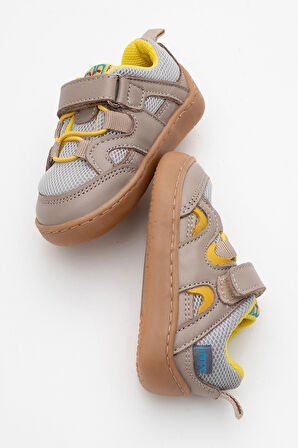 mnpc Unisex Çocuk Gri-Sarı Hakiki Deri Günlük Ayakkabı