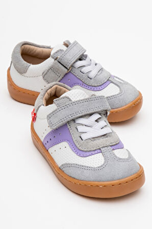 mnpc Unisex Çocuk Beyaz-Lila Hakiki Deri Günlük İlk Adım Ayakkabı