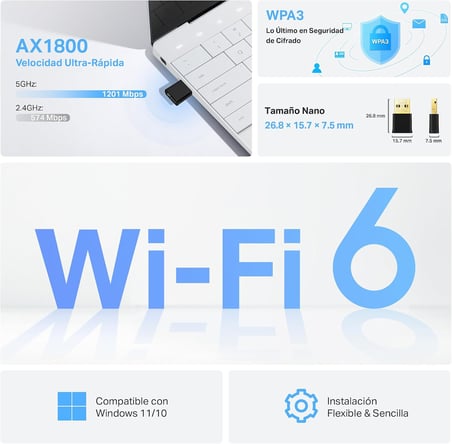 Archer TX20U Nano, AX1800 Mbps, Çift Bant, MU-MIMO, USB 2.0, WPA3, Windows 10/11 Uyumlu, Wi-Fi 6 Nano USB Adaptör