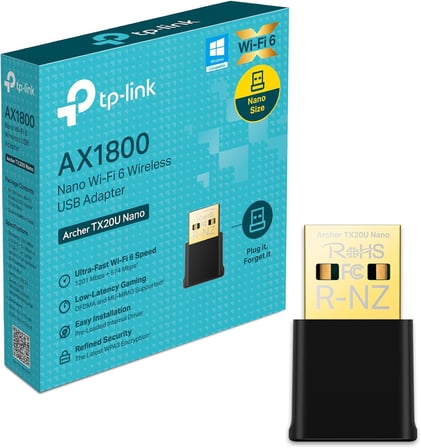 Archer TX20U Nano, AX1800 Mbps, Çift Bant, MU-MIMO, USB 2.0, WPA3, Windows 10/11 Uyumlu, Wi-Fi 6 Nano USB Adaptör