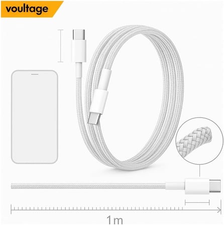 60W Type-C To Type-C 1 Metre Dayanıklı Örgülü Hızlı Şarj & Veri Kablosu İphone 17/16/15 Uyumlu Pro Max Air, Galaxy S10 S9 S8 Plus, Note 10 9 8 Uyumlu