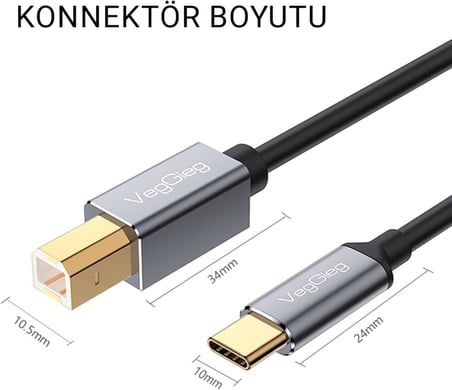 Type-C to USB-B Yazıcı Kablosu 1.5 Metre