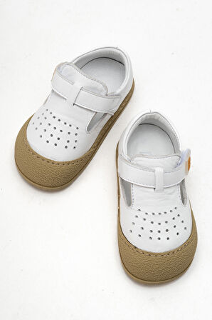 mnpc Unisex Çocuk Beyaz Hakiki Deri Günlük İlk Adım Ayakkabı
