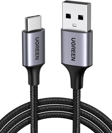 2.0 A USB-A & USB-C Örgülü Şarj ve Data Kablosu, 50 Santimetre, Siyah, 60125