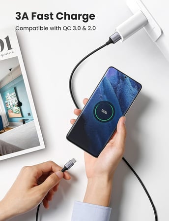 2.0 A USB-A & USB-C Örgülü Şarj ve Data Kablosu, 50 Santimetre, Siyah, 60125