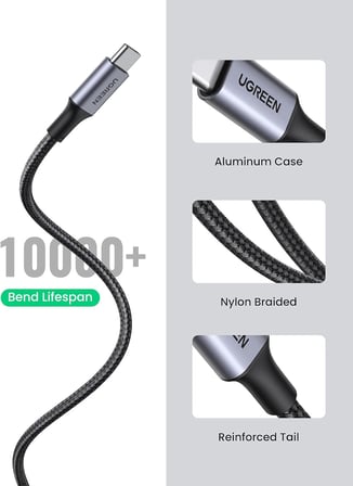2.0 A USB-A & USB-C Örgülü Şarj ve Data Kablosu, 50 Santimetre, Siyah, 60125