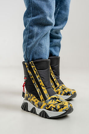 mnpc Erkek Çocuk Sarı Hakiki Deri Suya Dayanıklı Kürklü Günlük Bot