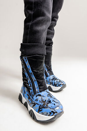 mnpc Erkek Çocuk Saks Mavi Hakiki Deri Suya Dayanıklı Kürklü Günlük Bot