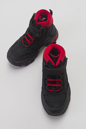 mnpc Erkek Çocuk Siyah-Kırmızı Suya Dayanıklı Microfiber Trekking Bot