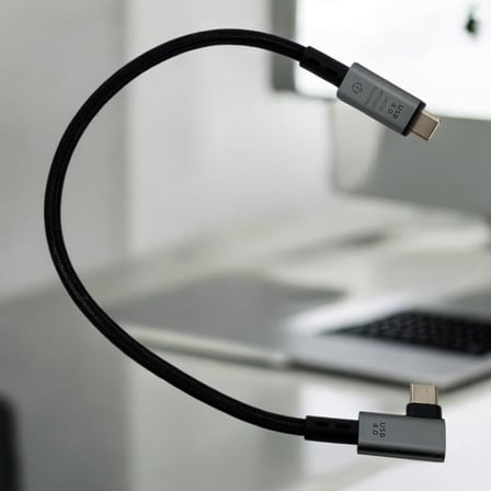 40Gbps 240W 4.0 Thunderbolt L Shape Type-C to Type-C Şarj, Data ve 8K 60Hz Data Transfer Kablosu Tip C 30 cm - PD240W